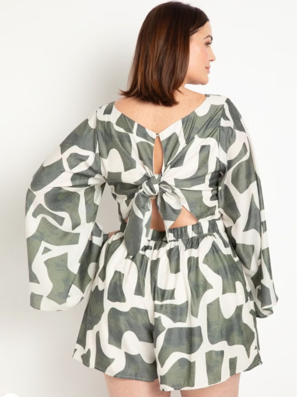 Eloquii Tie Back Green Print Romper